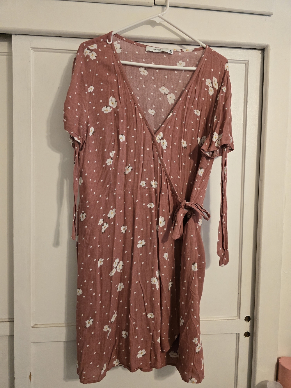 JustFab Rose Dust Floral Wrap Midi Dress